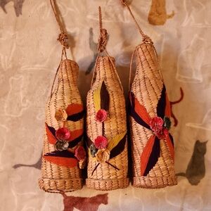 Three Vintage 1970s Straw Wine Bottle Holders